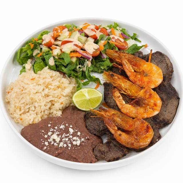 Carne Asada Plate with Shrimp.