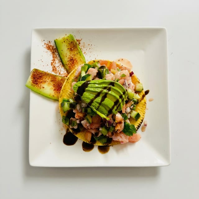 Aquachile Shrimp Tostada.