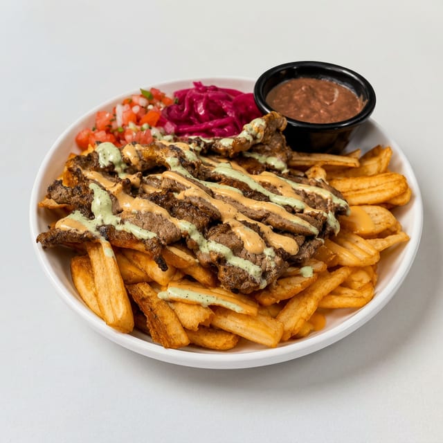 Carne Asada Plate with Tajadas & Cabbage Salad.