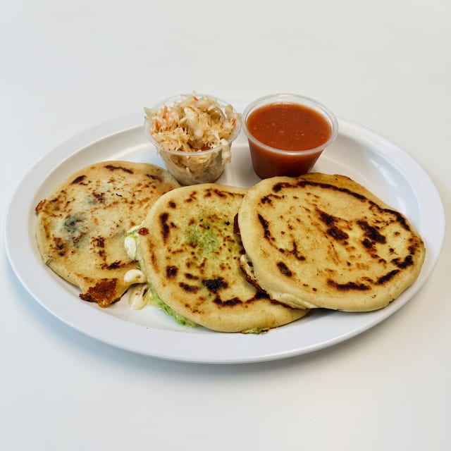 Pupusa Trio (3) Cheese, Bean and Cheese, Seasoned Pork.